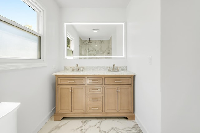 160 E Terra Cotta Ave, Crystal Lake, IL 60014 - bathroom with marble finish floors, double vanity, and a marble finish shower