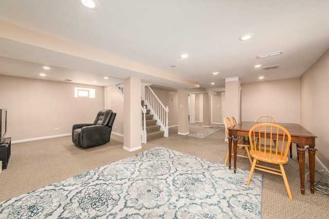 3345 N Page Ave, Chicago, IL 60634 - carpeted dining area with stairs and recessed lighting