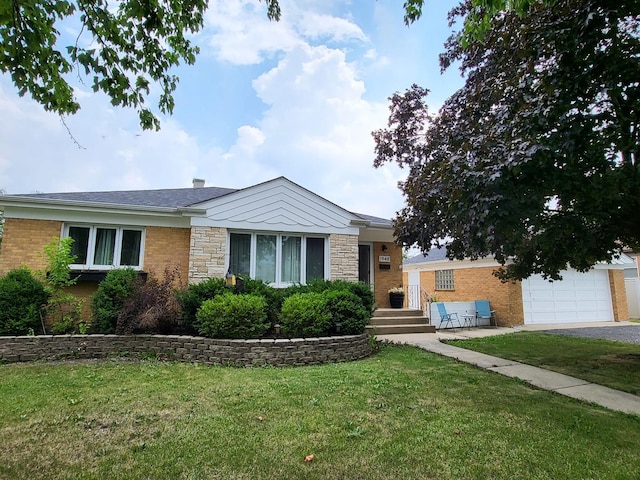1948 Boeger Ave, Westchester, IL 60154 - ranch-style home with a front lawn, driveway, stone siding, a garage, and brick siding