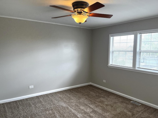 19708 S Skye Dr, Frankfort, IL 60423 - empty room with carpet, a ceiling fan, and ornamental molding