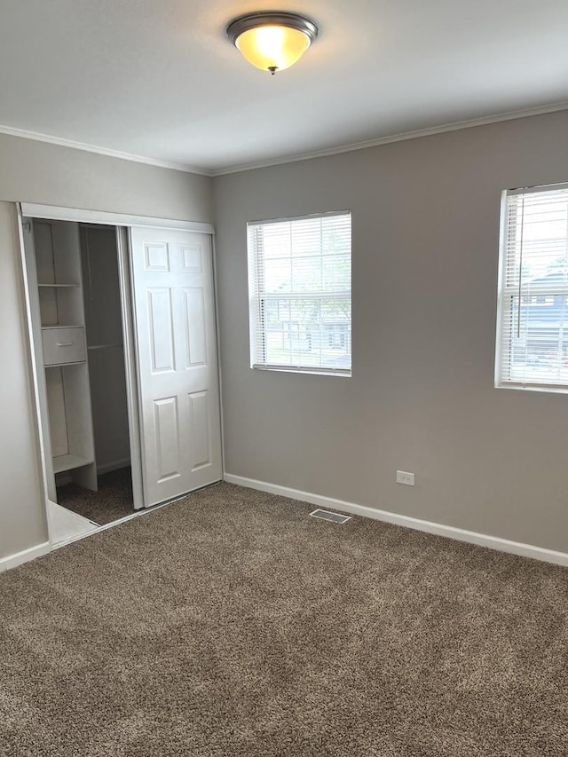 19708 S Skye Dr, Frankfort, IL 60423 - unfurnished bedroom with multiple windows, carpet, ornamental molding, and a closet
