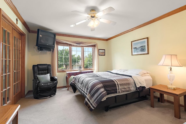 7672 Thistlewood Ln, Frankfort, IL 60423 - bedroom with light colored carpet, crown molding, and ceiling fan
