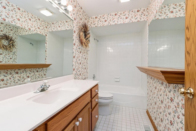 7672 Thistlewood Ln, Frankfort, IL 60423 - bathroom featuring vanity, tile patterned floors, wallpapered walls, and shower / bathtub combination