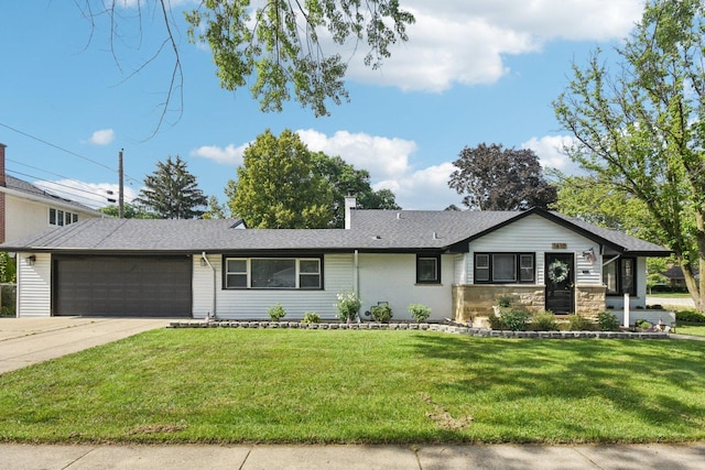 1610 S Greenwood Ave, Park Ridge, IL 60068 - view of front of house featuring driveway, a garage, a front yard, a chimney, and a shingled roof