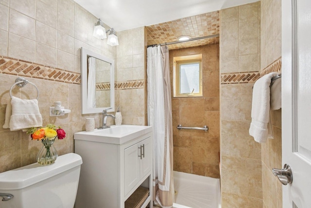 1610 S Greenwood Ave, Park Ridge, IL 60068 - bathroom with vanity, a tile shower, and tile walls