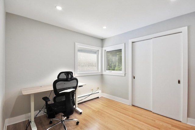 1610 S Greenwood Ave, Park Ridge, IL 60068 - home office with a baseboard heating unit, light wood-style flooring, and recessed lighting