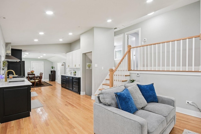 1610 S Greenwood Ave, Park Ridge, IL 60068 - living area featuring stairs, light wood-style floors, recessed lighting, and lofted ceiling