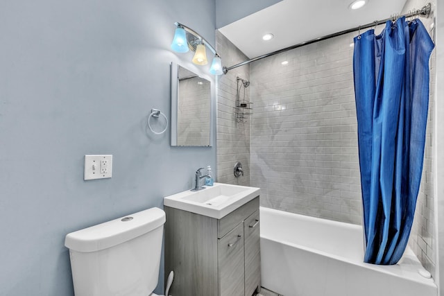 7627 S Prairie Ave, Chicago, IL 60619 - bathroom with shower / tub combo with curtain, vanity, and recessed lighting