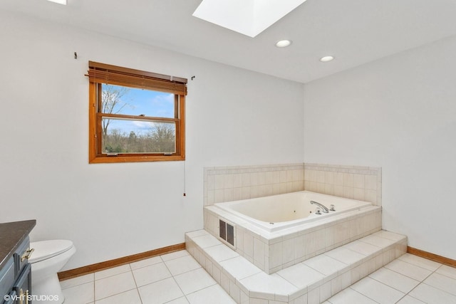 13714 S Janas Pkwy, Homer Glen, IL 60491 - bathroom with a skylight, a whirlpool tub, vanity, tile patterned floors, and recessed lighting