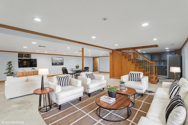 13714 S Janas Pkwy, Homer Glen, IL 60491 - living area featuring stairway, ornamental molding, and recessed lighting