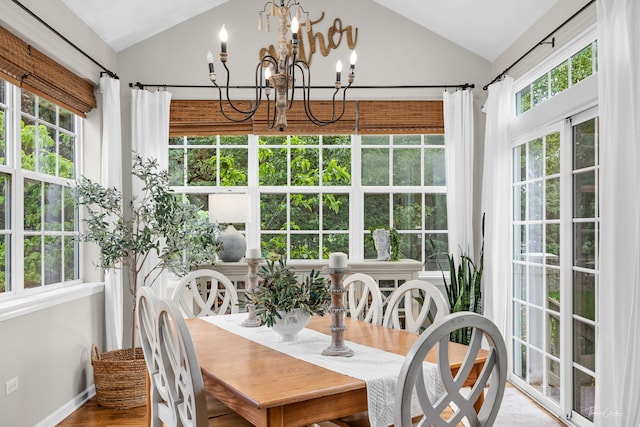 1728 Briarheath Dr, Aurora, IL 60505 - sunroom / solarium featuring vaulted ceiling, a chandelier, and french doors
