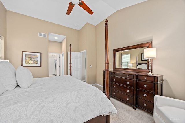 1728 Briarheath Dr, Aurora, IL 60505 - bedroom with vaulted ceiling, light colored carpet, and ceiling fan