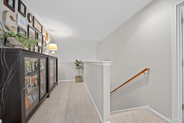 1728 Briarheath Dr, Aurora, IL 60505 - hall featuring an upstairs landing, carpet, and vaulted ceiling