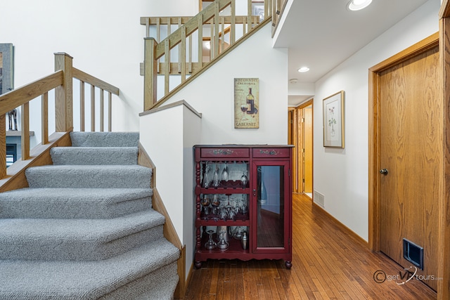 7 Vista Ridge Dr, Galena, IL 61036 - stairway with hardwood / wood-style floors and recessed lighting