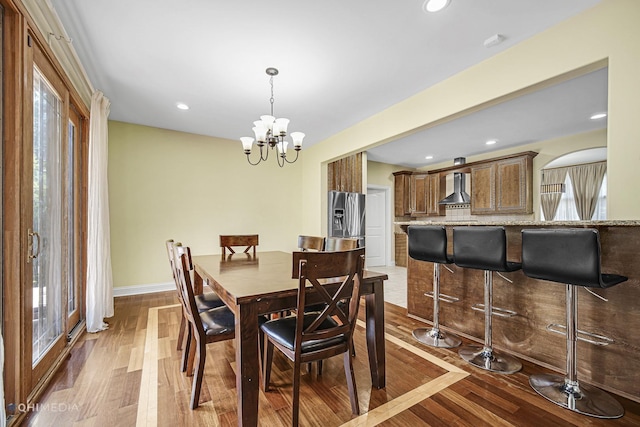 404 W Camp Mcdonald Rd, Prospect Heights, IL 60070 - dining space featuring dark wood-type flooring, a chandelier, and recessed lighting