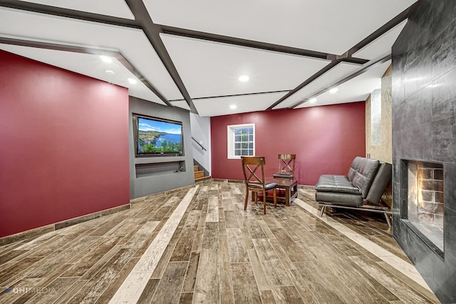 404 W Camp Mcdonald Rd, Prospect Heights, IL 60070 - living area with wood finished floors, stairs, recessed lighting, and a tile fireplace