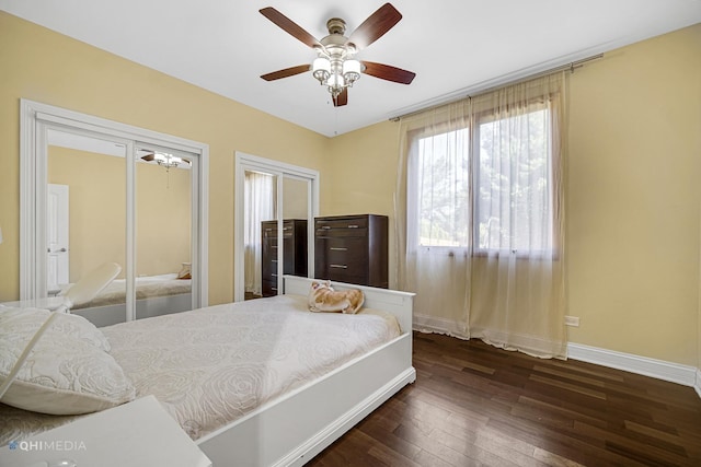 404 W Camp Mcdonald Rd, Prospect Heights, IL 60070 - bedroom featuring dark wood finished floors, multiple closets, and a ceiling fan