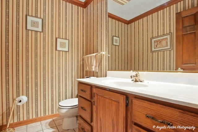 1815 Vineyard Ln, Spring Grove, IL 60081 - bathroom with tile patterned floors, vanity, and crown molding