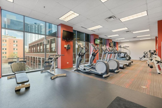 330 N Jefferson St Unit 2102, Chicago, IL 60661 - workout area with expansive windows and a drop ceiling