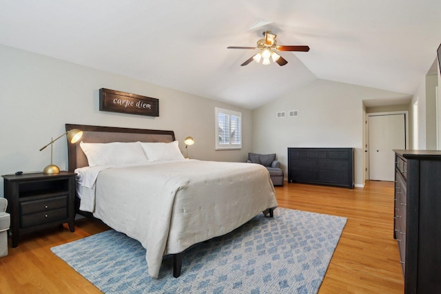10215 S 87th Ct, Palos Hills, IL 60465 - bedroom featuring light wood finished floors, lofted ceiling, and ceiling fan