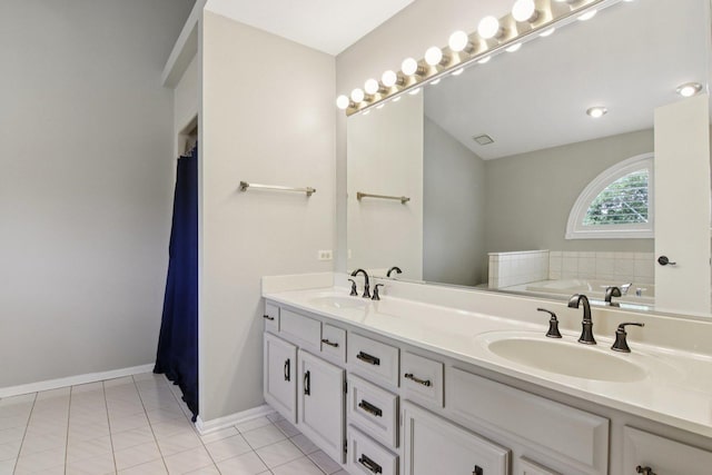 10215 S 87th Ct, Palos Hills, IL 60465 - full bath featuring double vanity, a garden tub, and tile patterned floors