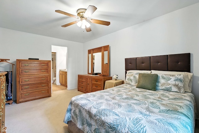 740 Saint Andrews Ln Unit 5, Crystal Lake, IL 60014 - bedroom featuring light carpet, a ceiling fan, and ensuite bathroom