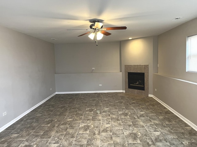 1244 Harvest Ln, University Park, IL 60484 - unfurnished living room with ceiling fan and a tiled fireplace