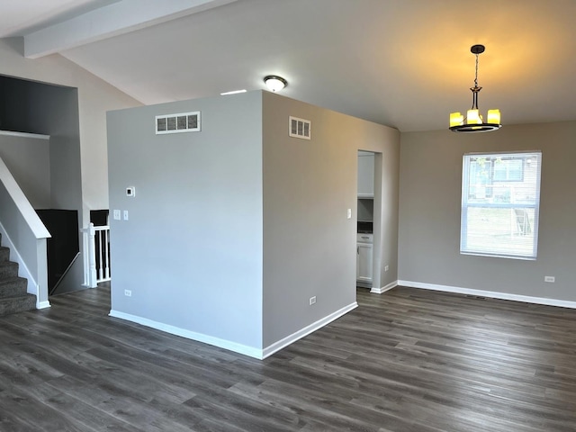 1244 Harvest Ln, University Park, IL 60484 - empty room with dark wood-style flooring, a chandelier, and stairs