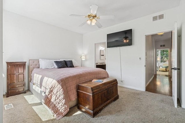 250 W Scott St Unit C, Chicago, IL 60610 - bedroom with light colored carpet, ensuite bathroom, and a ceiling fan