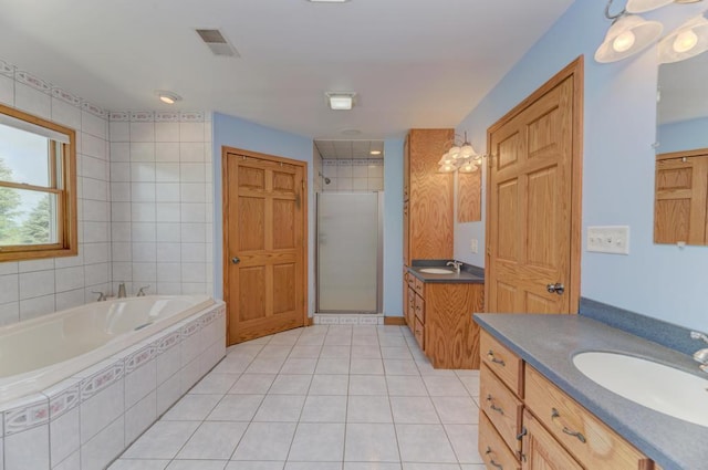 12571 W 3000 N Rd, Bonfield, IL 60913 - full bath with a shower stall, two vanities, tile patterned flooring, and a bath