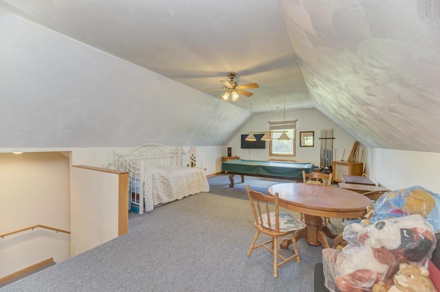 12571 W 3000 N Rd, Bonfield, IL 60913 - rec room featuring carpet flooring, vaulted ceiling, billiards, and ceiling fan