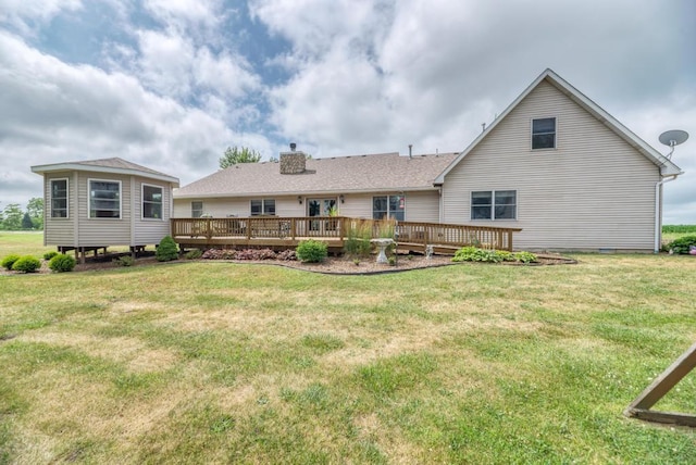 12571 W 3000 N Rd, Bonfield, IL 60913 - rear view of property featuring a deck, a chimney, a lawn, and roof with shingles