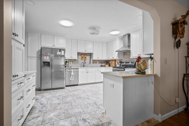 204 Collins Dr, Normal, IL 61761 - kitchen with appliances with stainless steel finishes, wall chimney range hood, decorative backsplash, and white cabinetry