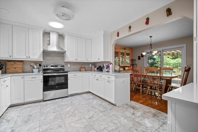 204 Collins Dr, Normal, IL 61761 - kitchen with stainless steel electric range oven, wall chimney range hood, and light countertops