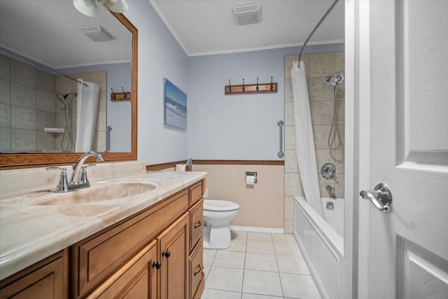 204 Collins Dr, Normal, IL 61761 - bathroom featuring vanity, tile patterned floors, shower / bath combo with shower curtain, and ornamental molding