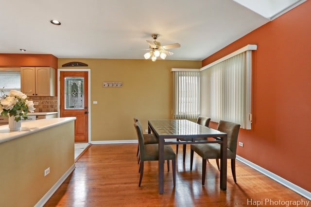 8308 W Leland Ave, Norridge, IL 60706 - dining space with ceiling fan, light wood-type flooring, and recessed lighting