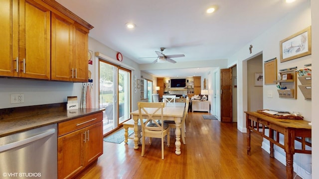 27W558 Ridgeview St, West Chicago, IL 60185 - dining area with wood finished floors, ceiling fan, and recessed lighting