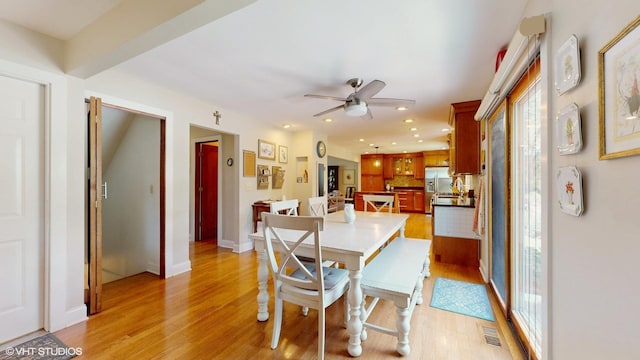 27W558 Ridgeview St, West Chicago, IL 60185 - dining room with ceiling fan, plenty of natural light, light wood-style flooring, and recessed lighting