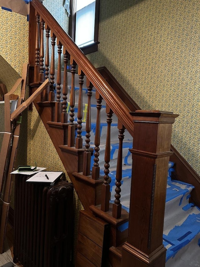 3948 Amelia Ave, Lyons, IL 60534 - stairway with wallpapered walls and radiator heating unit