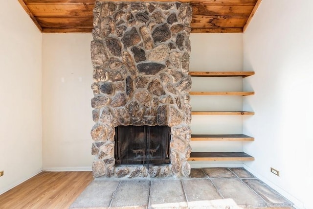 758 Sizer Rd, Gurnee, IL 60031 - stairway with wood ceiling, wood finished floors, and a fireplace