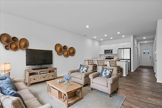 927 Darwin St, North Aurora, IL 60542 - living room featuring dark wood-type flooring and recessed lighting