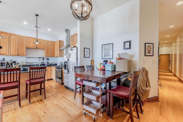 1918 W Cermak Rd Unit 4, Chicago, IL 60608 - dining room with light wood finished floors, a chandelier, and recessed lighting