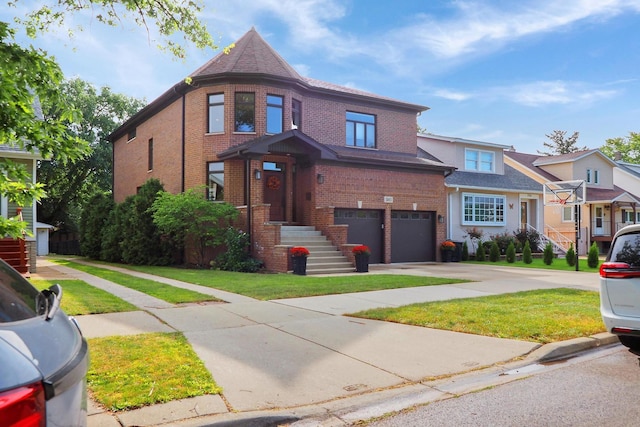 5843 N Oconto Ave, Chicago, IL 60631 - view of front of home with brick siding, driveway, a front yard, and a garage