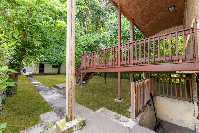 7807 S Burnham Ave, Chicago, IL 60649 - view of grassy yard with stairway and a wooden deck
