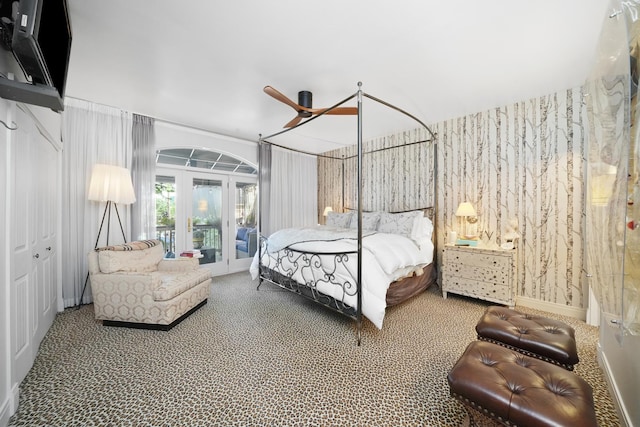 1530 W Monroe St, Chicago, IL 60607 - carpeted bedroom featuring access to exterior, french doors, ceiling fan, and a closet