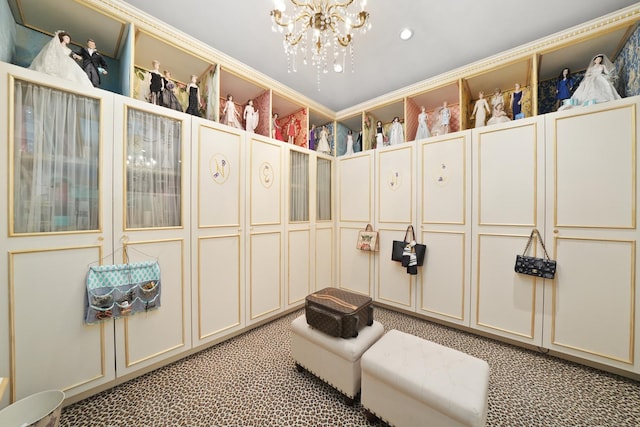 1530 W Monroe St, Chicago, IL 60607 - walk in closet featuring a chandelier and carpet floors