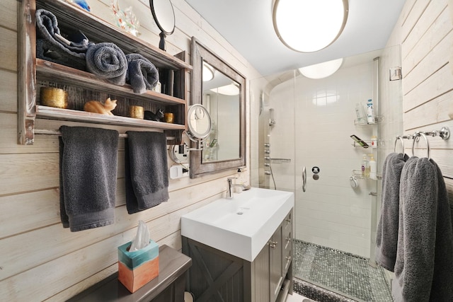 1530 W Monroe St, Chicago, IL 60607 - full bath with a stall shower, vanity, and wood walls