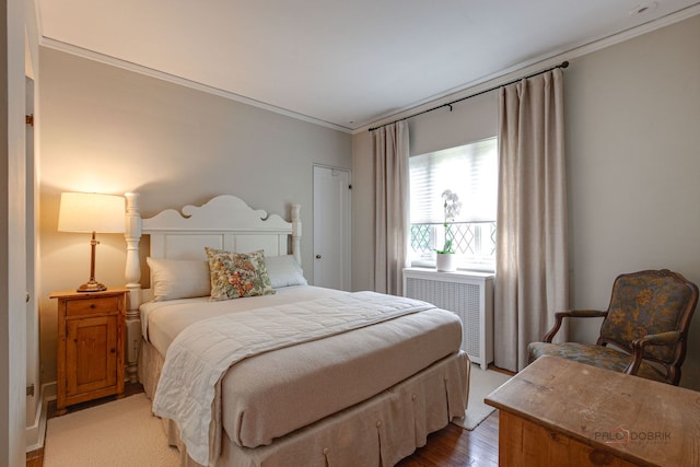 670 S Green Bay Rd, Lake Forest, IL 60045 - bedroom featuring radiator, ornamental molding, and light wood finished floors