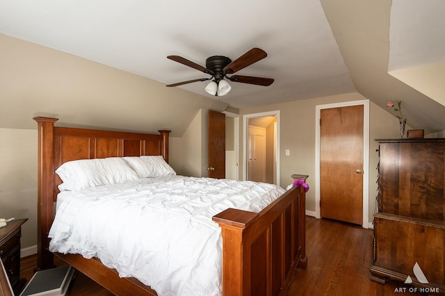 421 W Verret St, Elmhurst, IL 60126 - bedroom with vaulted ceiling, dark wood-type flooring, and ceiling fan