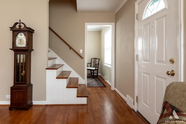 421 W Verret St, Elmhurst, IL 60126 - foyer with wood finished floors, stairs, and ornamental molding
